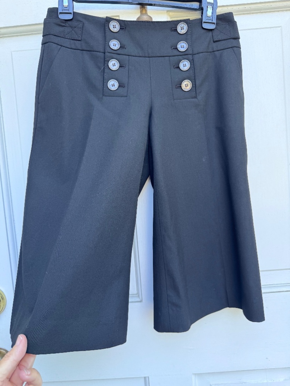 The Limited Drew Fit Sailor Culotte Pants Size 0 Black Wide Leg Button Front